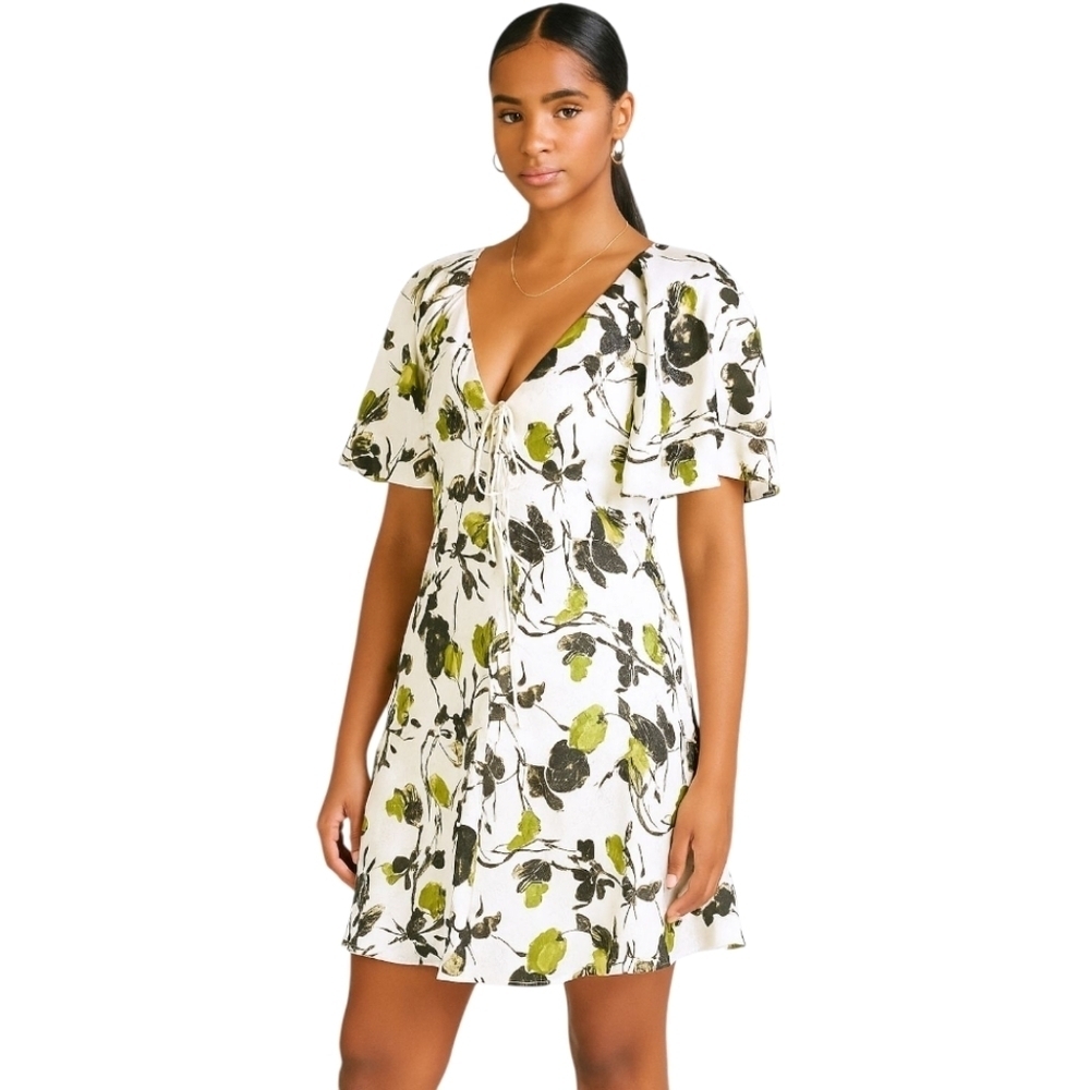 Tanya Taylor NWT Evette Silk Blend Puff Sleeve Knee Length Dress Cream Size 8